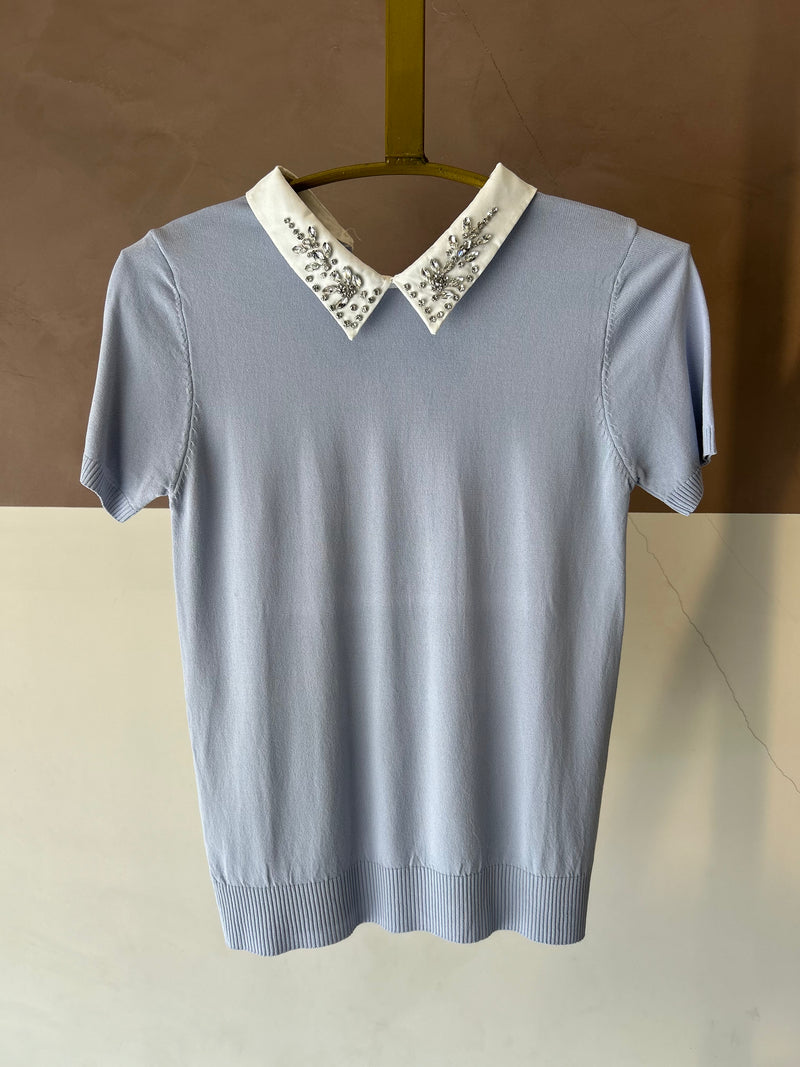 Blusa Gola Pedraria Azul Bebê