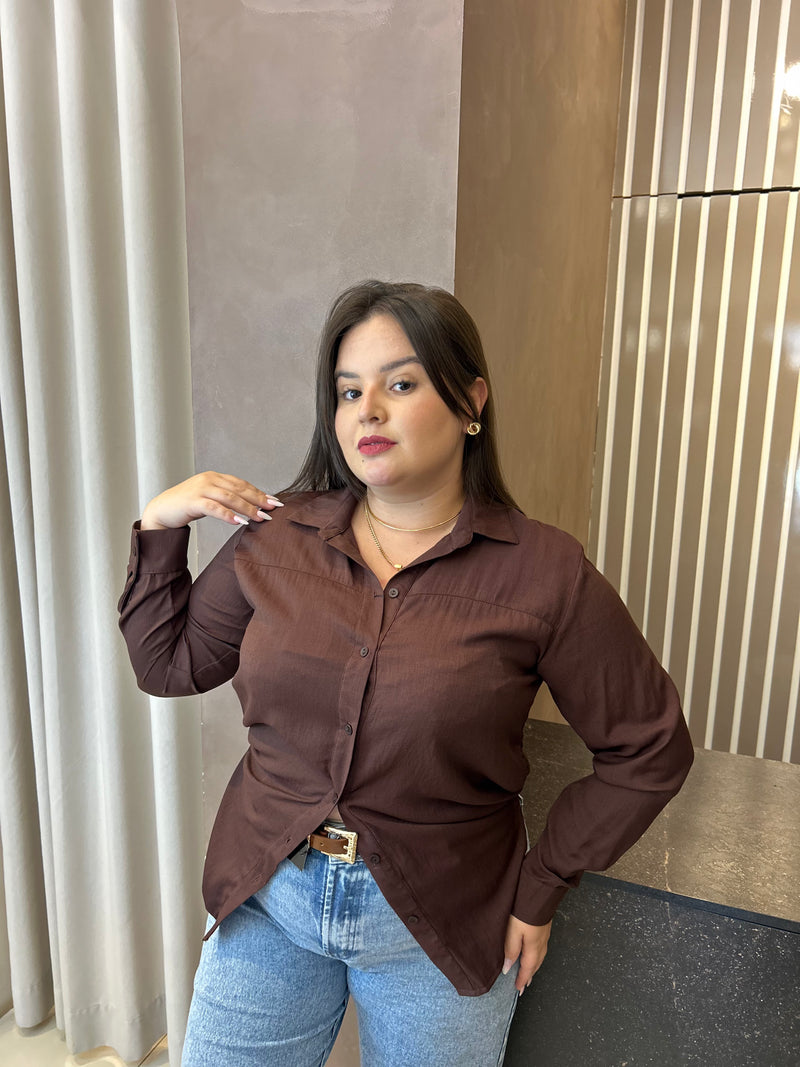 Camisa Linho Ju Modas Marrom