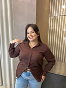 Camisa Linho Ju Modas Marrom
